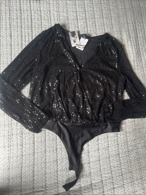 Sincerely Jules Black Sequin Long-Sleeve Bodysuit